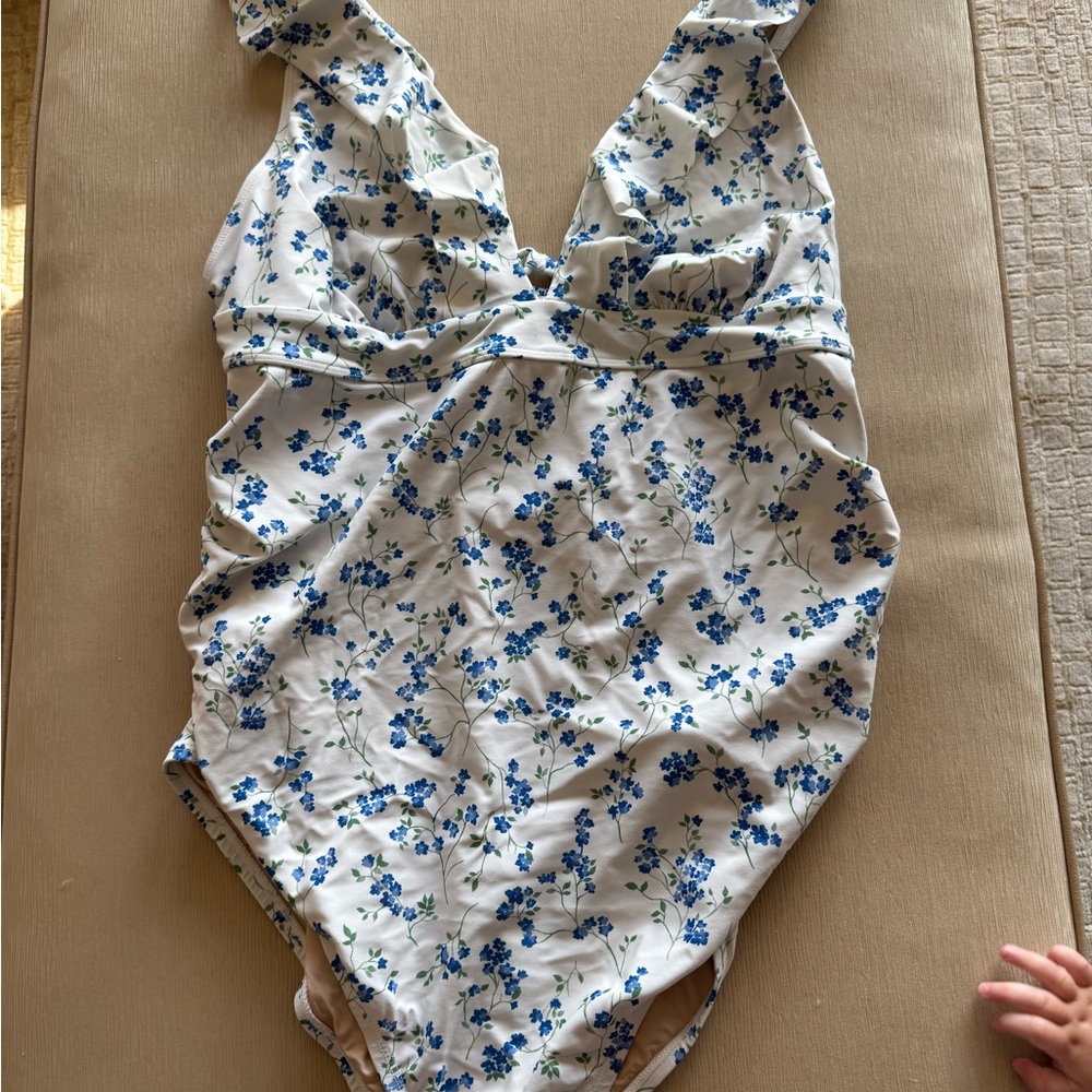 A Pea in the Pod Floral Swimsuit with Blue Accents